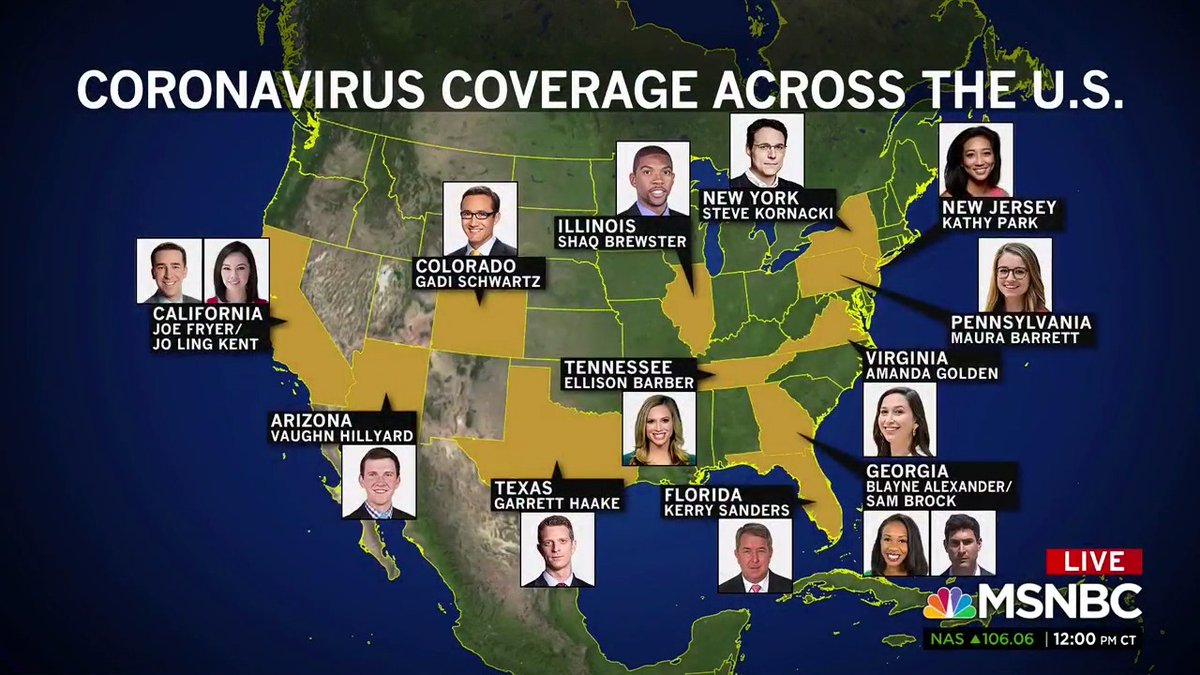 .<a href="/NBCNews/">NBC News</a> and <a href="/MSNBC/">MSNBC</a> correspondents continue to cover all angles of the coronavirus pandemic across the U.S. Watch <a href="/MSNBC/">MSNBC</a> for live updates throughout the day.