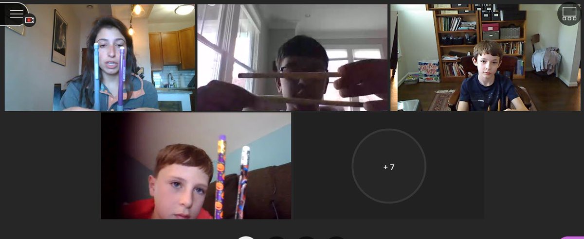 MarshallRoadES's tweet photo. Ms. Strongin working her students through some Geometry.  Parallel and Perpendicular.  Students demonstrate parallel using two pencils.  #MRESDistanceLearning https://t.co/YKB6yT7twE