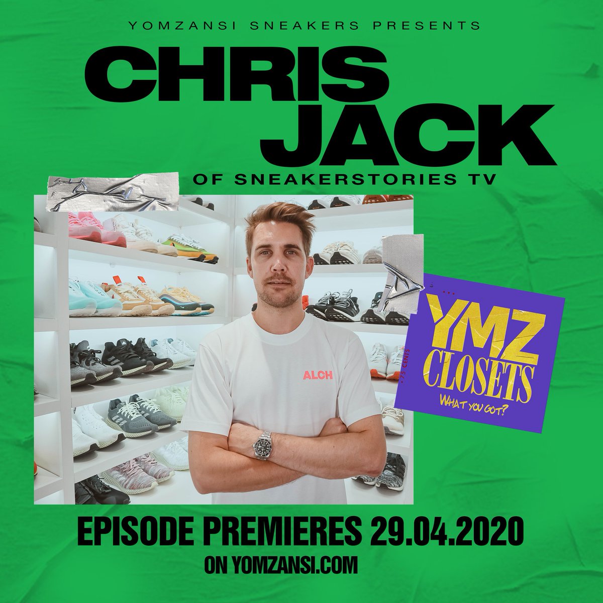 yomzansisneaker's tweet photo. The 1st episode of #YMZCLOSETS premieres Wednesday, 29 April featuring @chr1sjack to get a look inside his sneaker collection and a conversation about Brands, his @sneakerstories.tv show and his view on the local sneaker culture.
⠀
📺 29th April on https://t.co/jqtJxvyW3N | https://t.co/URyEdFn4cr