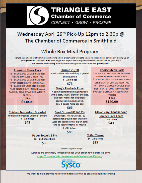 Triangle East Chamber of Commerce (@triangleeastcoc) on Twitter photo <a href="/WRALShopper/">WRAL Smart Shopper</a> We've teamed up with <a href="/SyscoRaleigh/">Sysco Raleigh</a>
again -- but this time we're offering a wide variety of bulk products for our communities! Order now & pick up this Wednesday, April 29th, at the Chamber! …-of-commerce-smithfield.myshopify.com Anything you can do to share is appreciated! <a href="/WRALShopper/">WRAL Smart Shopper</a> We've teamed up with <a href="/SyscoRaleigh/">Sysco Raleigh</a>
again -- but this time we're offering a wide variety of bulk products for our communities! Order now & pick up this Wednesday, April 29th, at the Chamber! …-of-commerce-smithfield.myshopify.com Anything you can do to share is appreciated!