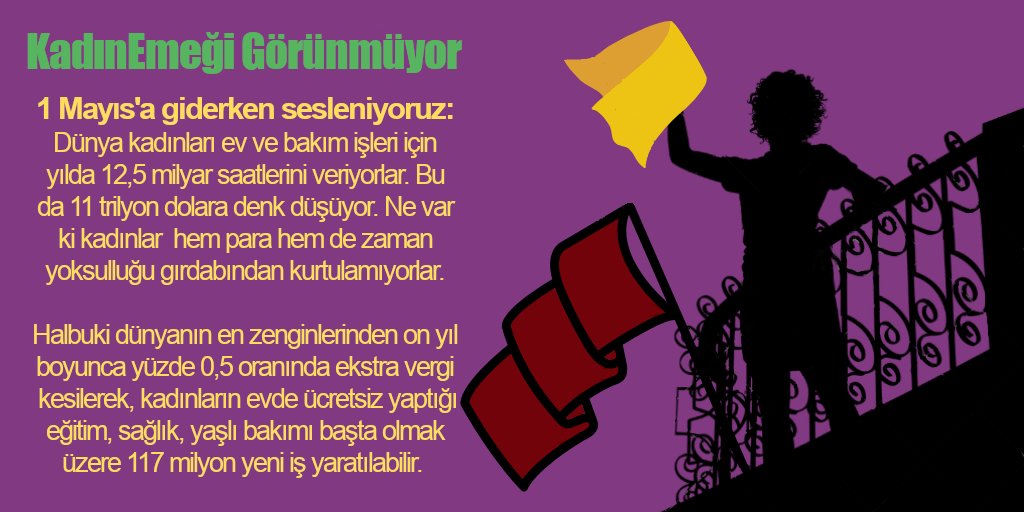 1 Mayıs'a giderken evde kalan, çalışmak zorunda olduğu için evde kalamayan, ev işinden çıldıran, evinin kirasını, faturalarını ödeyemeyen, evdeki herkese bakması beklenen biz kadınların emeğinin görünmez  kılınmasına İTİRAZIMIZ var!
KadınEmeği Görünmüyor