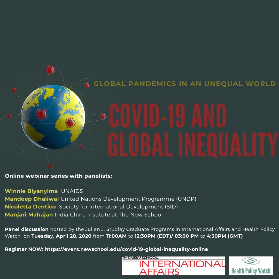 Health Policy Watch - Global Health News Reporting (@healthpolicyw) on Twitter photo #COVID19 & #Global #Inequality. What do we need to promote a more egalitarian & sustainable #pandemic response? Join <a href="/TheNewSchool/">The New School</a> webinar with <a href="/UNAIDS/">UNAIDS Global</a> <a href="/Winnie_Byanyima/">Winnie Byanyima</a> and others on Tuesday 11h (EDT)/17h (CET)
Register bit.ly/2Kz2t2h Livestream bit.ly/2KG4PMw #COVID19 & #Global #Inequality. What do we need to promote a more egalitarian & sustainable #pandemic response? Join <a href="/TheNewSchool/">The New School</a> webinar with <a href="/UNAIDS/">UNAIDS Global</a> <a href="/Winnie_Byanyima/">Winnie Byanyima</a> and others on Tuesday 11h (EDT)/17h (CET)
Register bit.ly/2Kz2t2h Livestream bit.ly/2KG4PMw