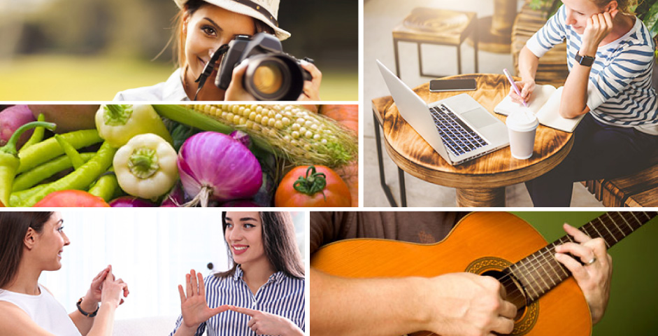 collage of different activities and hobbies
