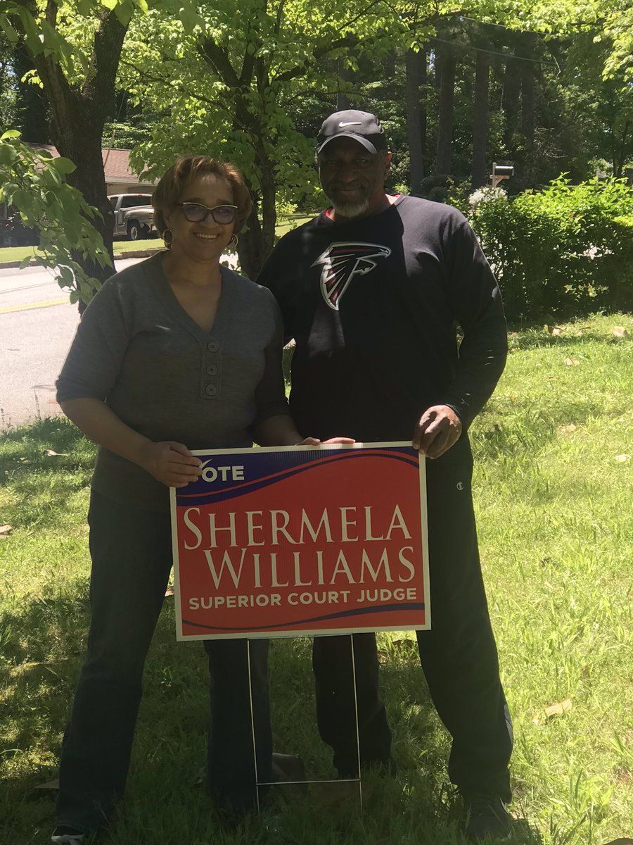 JudgeShermelaJW's tweet photo. My parents got and put out the very FIRST yard sign!!!! As much as they’ve invested in me, I’d have it no other way! Message us if you want a sign! We’ll bring &amp; put it out for you.
#ShermelaForJudge
#BalanceOnTheBench
#JusticeWithMercy
#June9
#GaPol
#Atlpol
#VoteShermela https://t.co/zvqhfdEQzM