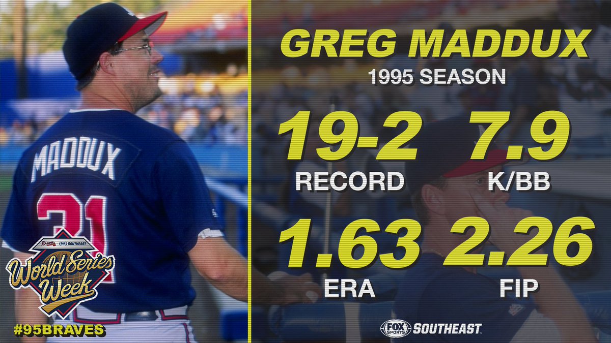 FanDuelSNBraves's tweet photo. GAME 1 STARTER.

Greg Maddux was on another planet in 1995.

#95Braves https://t.co/rnbCYdTmKS