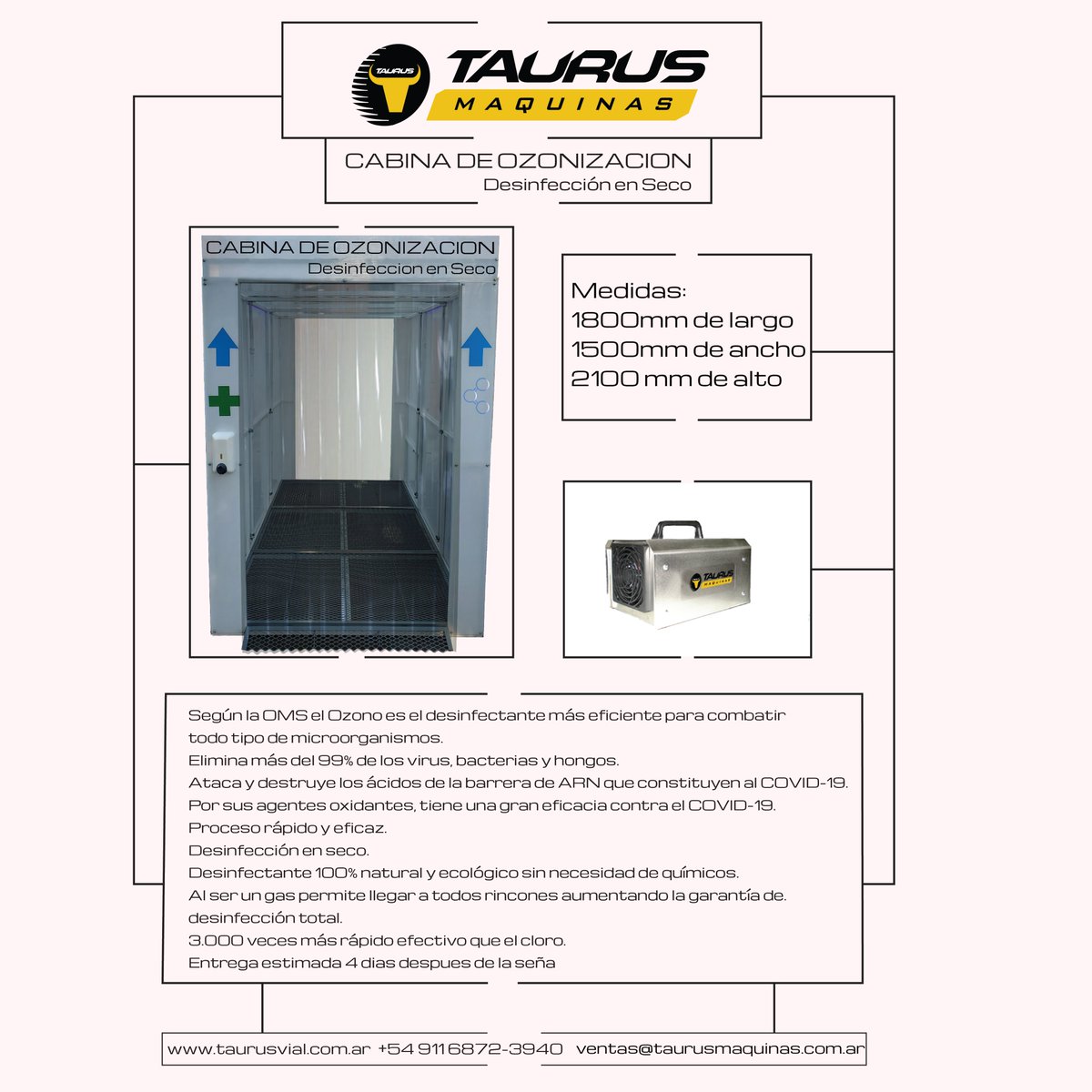 Según la OMS el Ozono es el desinfectante más eficiente para combatir, por lo tanto en #rupotaurus decidimos Nuestra cabina de ozono.

#GrupoTaurus | #InnovacionConstante | #cabinadedesinfeccion | #ozono | #desinfeccion | #saludvial | #saludpublica | #salud | #sanidadvial