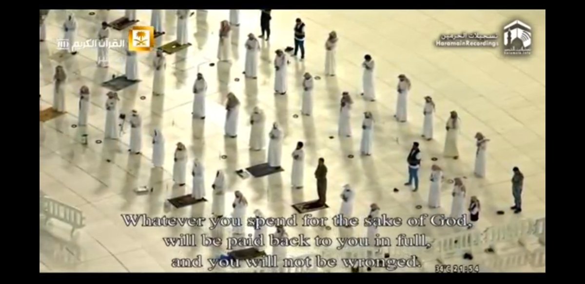 In pandemic situation taraweeh Salah is going on in Kaba.
Namajis are maintaining quite distance from each other and bow their soul to almighty Allah.