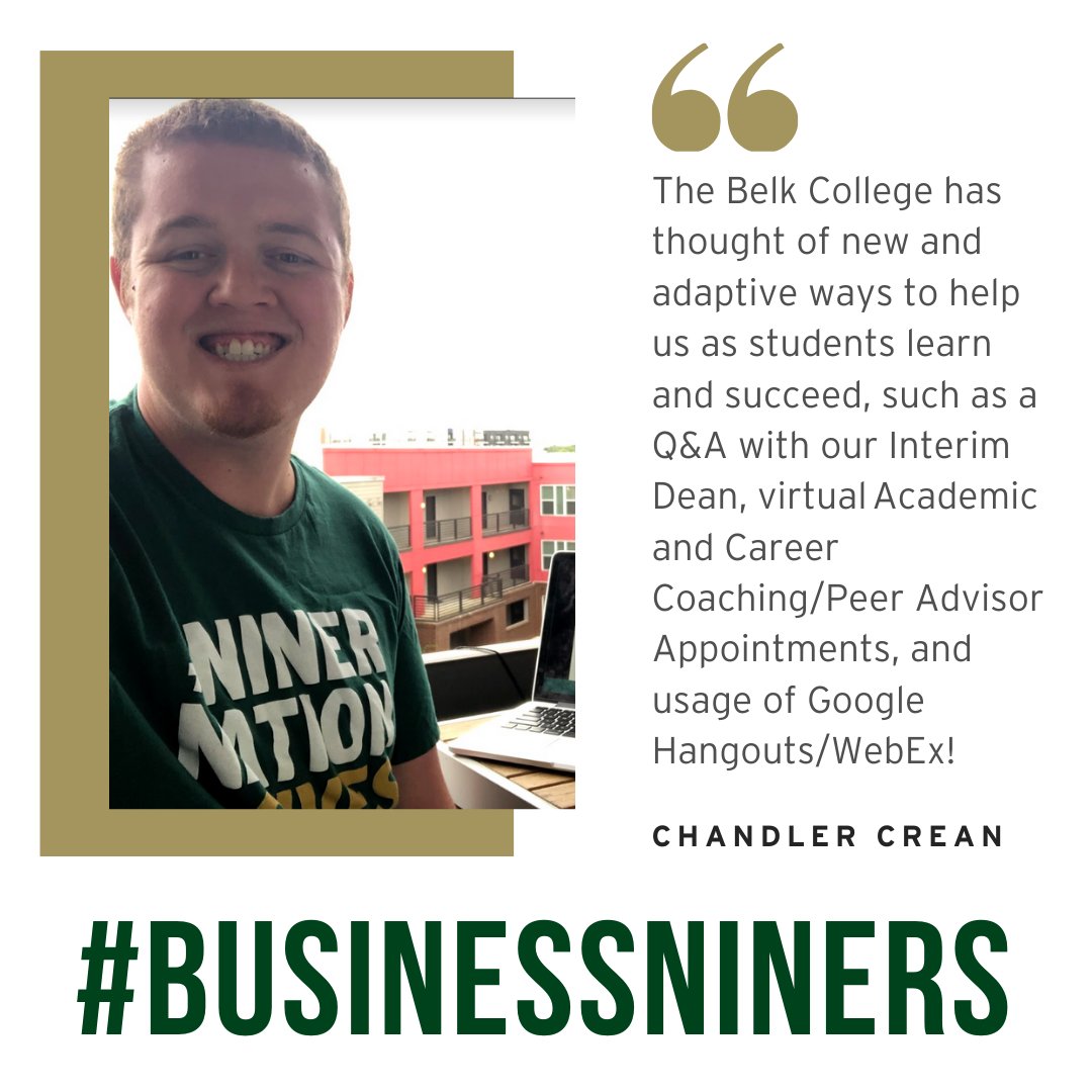 CLTBelkCollege's tweet photo. We asked #BusinessNiner and @UNCC_SGA President @Niner_Chandler to share ways the #BelkCollege has been working together to help students #KeepLearning. We also 💚this quote he shared with us. #UNCC20
“Tough times never last, but tough people do.”
– Dr. Robert H. Schuller https://t.co/4iZRkjY2v9