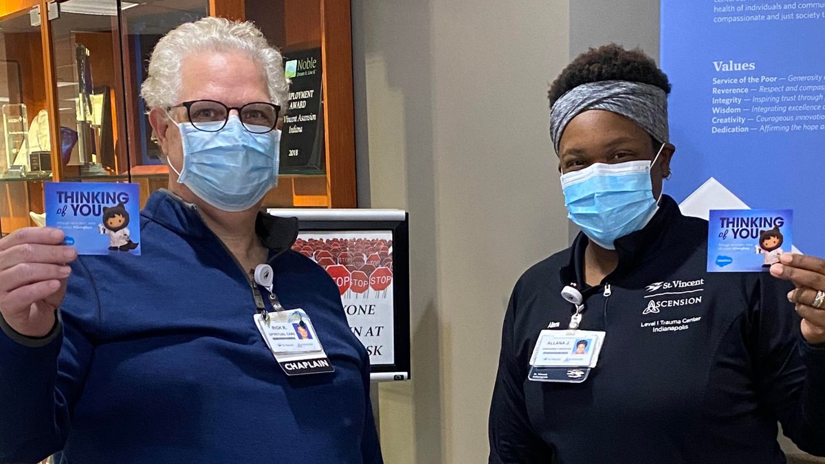 RigbyJenn's tweet photo. So honored and humbled to work for a company that puts the community first. Thank you, @StVincentIN, for your selfless service. I hope you enjoyed your gift from Team @Salesforce! https://t.co/7pz24MXwfo
