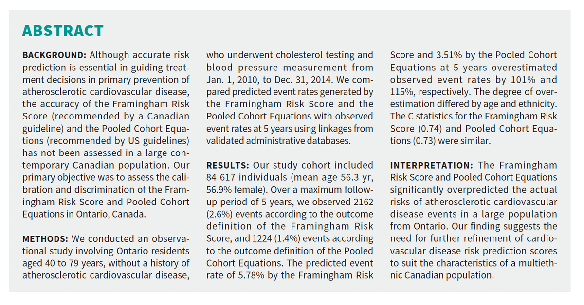 CMAJ's tweet photo. New research finds recommended cardiovascular risk scores overestimated atherosclerotic cardiovascular disease risk in Ontarians: https://t.co/2qLSF0rU7U @CANHEART_News @ICESOntario @denniskomd https://t.co/Y242TNz5Bk