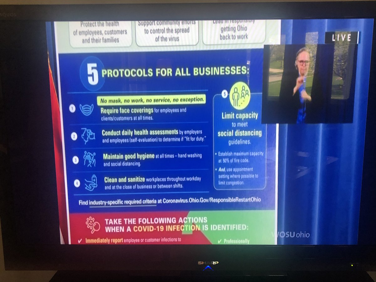 <a href="/GovMikeDeWine/">Governor Mike DeWine</a> announces 5 protocols for all business during today’s press conference. Visit coronavirus.ohio.gov/responsibleres… to learn more.
