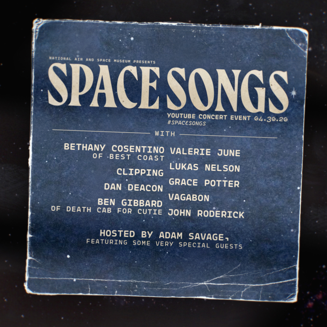 airandspace's tweet image. Our #SpaceSongs virtual concert is almost here! Tune in Thursday, April 30 at 8 pm EDT for our musical exploration of how space inspires us to face challenges together. Watch on YouTube: youtu.be/grPBYQ_a6Cg