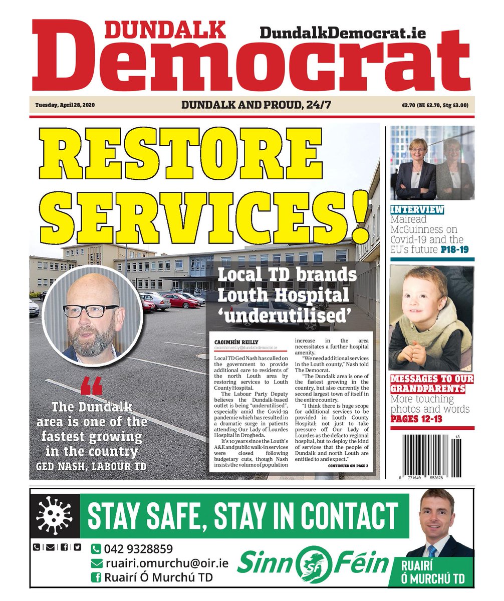 Front page of this week's <a href="/DundalkDemocrat/">Louth Live Dundalk Democrat</a> - on sale tomorrow morning