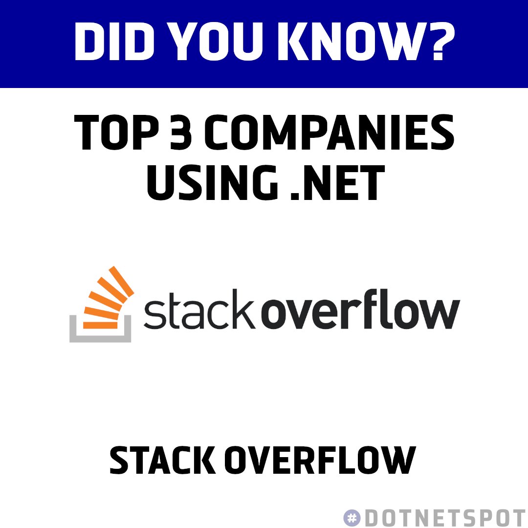 DotNetSpot's tweet image. Did you know that #stackoverflow, #ups and #GoDaddy all use .NET in their technology stack? 
#dotnet #csharp #programming #java #developer #programmer #javascript #html #python #coding #code #azure #microsoft #devops #bigdata #reactjs #dotnetdeveloper #php #webdevelopment #nodejs