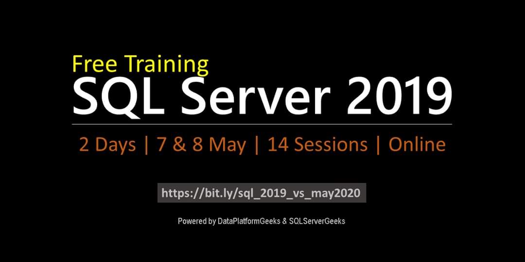 A_Bansal's tweet image. Join the first-ever SQL Server 2019 Virtual Symposium. Two days of training. Yeah, it’s free. bit.ly/sql_2019_vs_ma…
14 sessions by Microsoft & MVPs on 7th & 8th May 2020, 9 AM (IST) onwards.
Pls RT/Share and spread the word. #sqlserver2019 #sqlserver