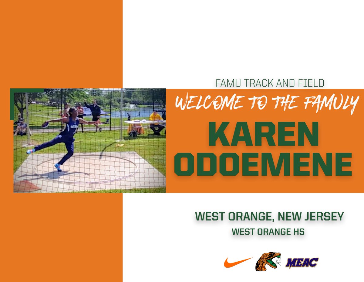 FAMU_Track's tweet photo. Welcome To The FAMUly Karen Odoemene 🐍#WelcomeRattler #FangsUp #FAMU #strikestrikestrikeagain #WeAreFAMU #FAMULY #buildingchampions #MEAC #MEACTrackandField #TrackandField #RattlerNation #FAMUTF #FamuAthletics #FAMUSports https://t.co/JNanVFXp2h