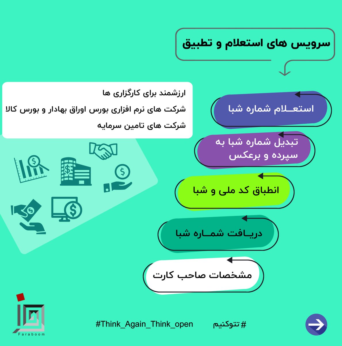 FaraboomHub's tweet photo. @faraboomhub

کاهش قابل توجه مغایرت و افزایش صحت و سرعت در عملیات تسویه #کارگزاری های #بورس از طریق خدمات #بانکداری_باز

#استعلام_شماره_شبا
#شماره_شبا_به_سپرده_و_برعکس
#انطباق_کد_ملی_و_شبا
#دریافت_شماره_شبا_مشخصات_صاحب_کارت
#بازارسرمایه
#عرضه_اولیه https://t.co/wFaId5zTfw