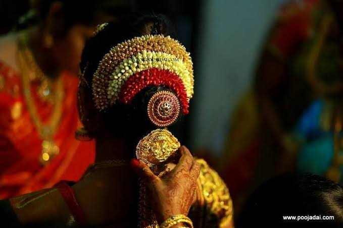 Traditional marriage ornaments of south indian women, "jada" or a long braid ornament which comes in simple gajra style and even single gold or multiple pieces added into hair ending in a suspended ending similar to paranda.It's history too goes beyond 1000 years.