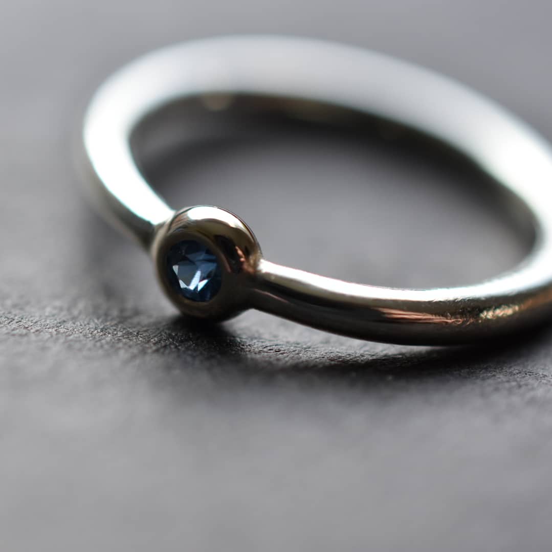 Bespoke Sapphire &amp; White Gold ring. Very fond of the subtle rippling effect...which smooths as the band tapers towards the setting. Much appreciation to the staff <a href="/LondonAssay/">London Assay Office</a> who ensured it reached its forever home before the doors closed. It will always be a lucky ring now!