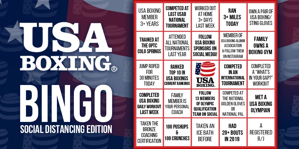 USABoxing's tweet image. Time for some #USABoxing Bingo! Let us know if you win bingo (and can prove it), and a few lucky followers h bingo will win a prize! 

If anyone can "blackout" the bingo card (and can prove it) will win a grand prize! If multiple people blackout, one will be selected!