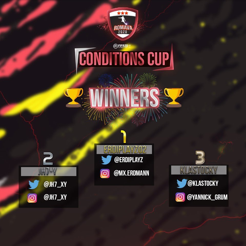 Der Conditions Cup war erfolgreich🔥 Diese  Spieler konnten sich unter allen durchsetzten. Glückwunsch 🎉🎉🎉         🥇<a href="/Erdiplayz/">Max Erdmann</a>                                                🥈<a href="/JH7_xy/">Joe</a>                                                    🥉@klastocky