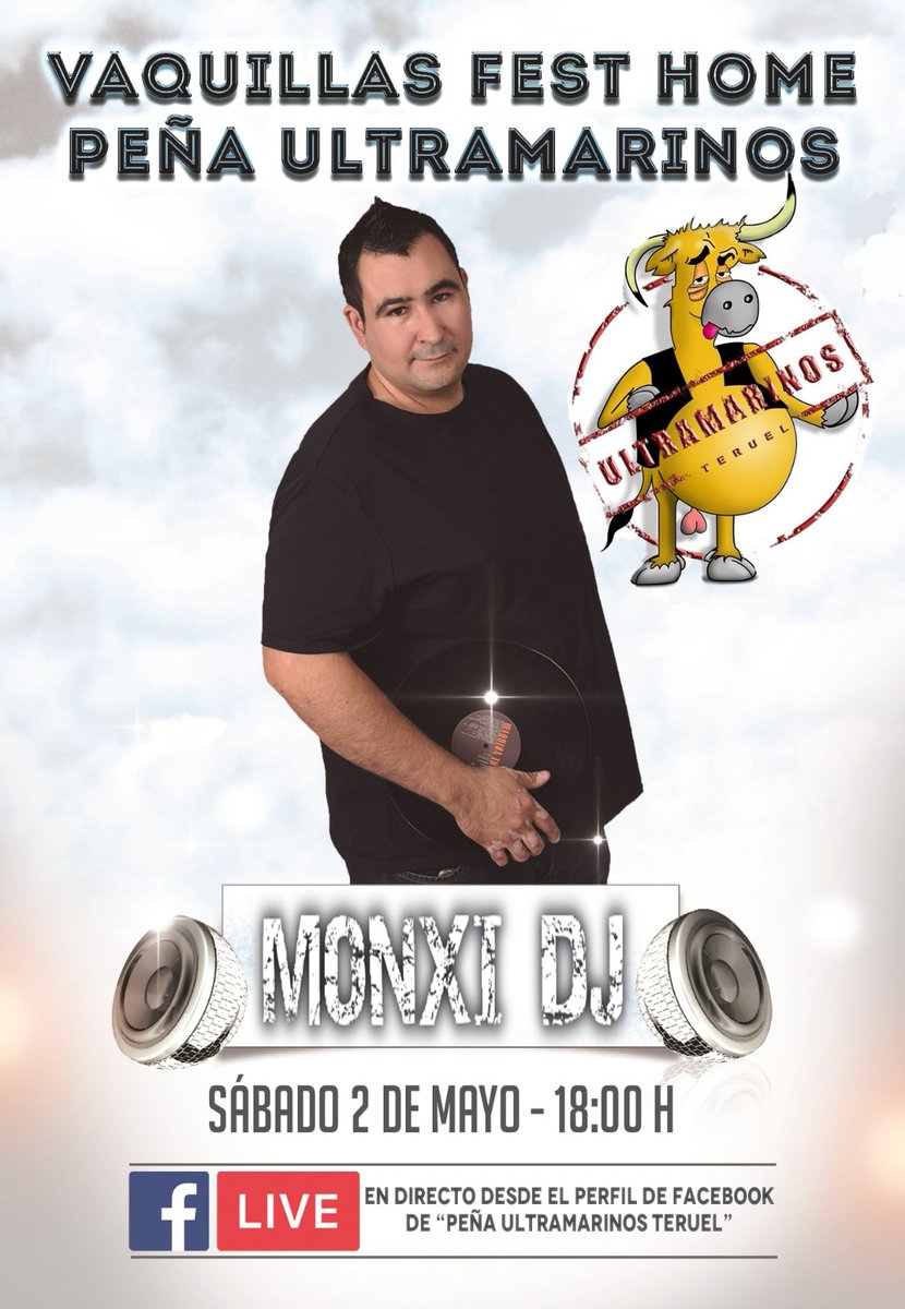 Este sábado 2 de mayo a las 18:00 en directo Monxi DJ desde el perfil de “Peña ultramarinos Teruel”.

¡¡Ponte tu casaca o camiseta de ultramarinos, el pañuelico, un buen cubata y disfruta del directo para que la cuarentena se pase un poquito mejor!

facebook.com/ultramarinoste…