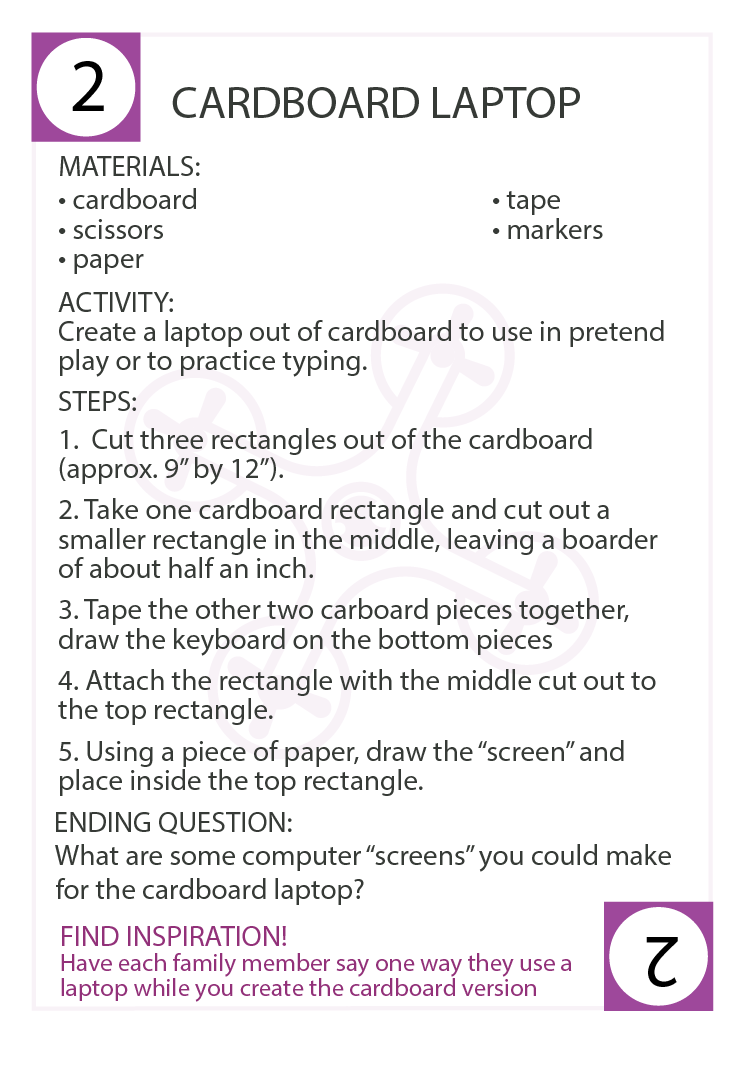 GCSCSTEM's tweet photo. Young children are so intrigued by laptops. help them build their own out of cardboard that they can use during pretend play or they can use to practice typing with. Write out different "screens" that give them typing prompts. @dailystem https://t.co/bgQntQWVmn