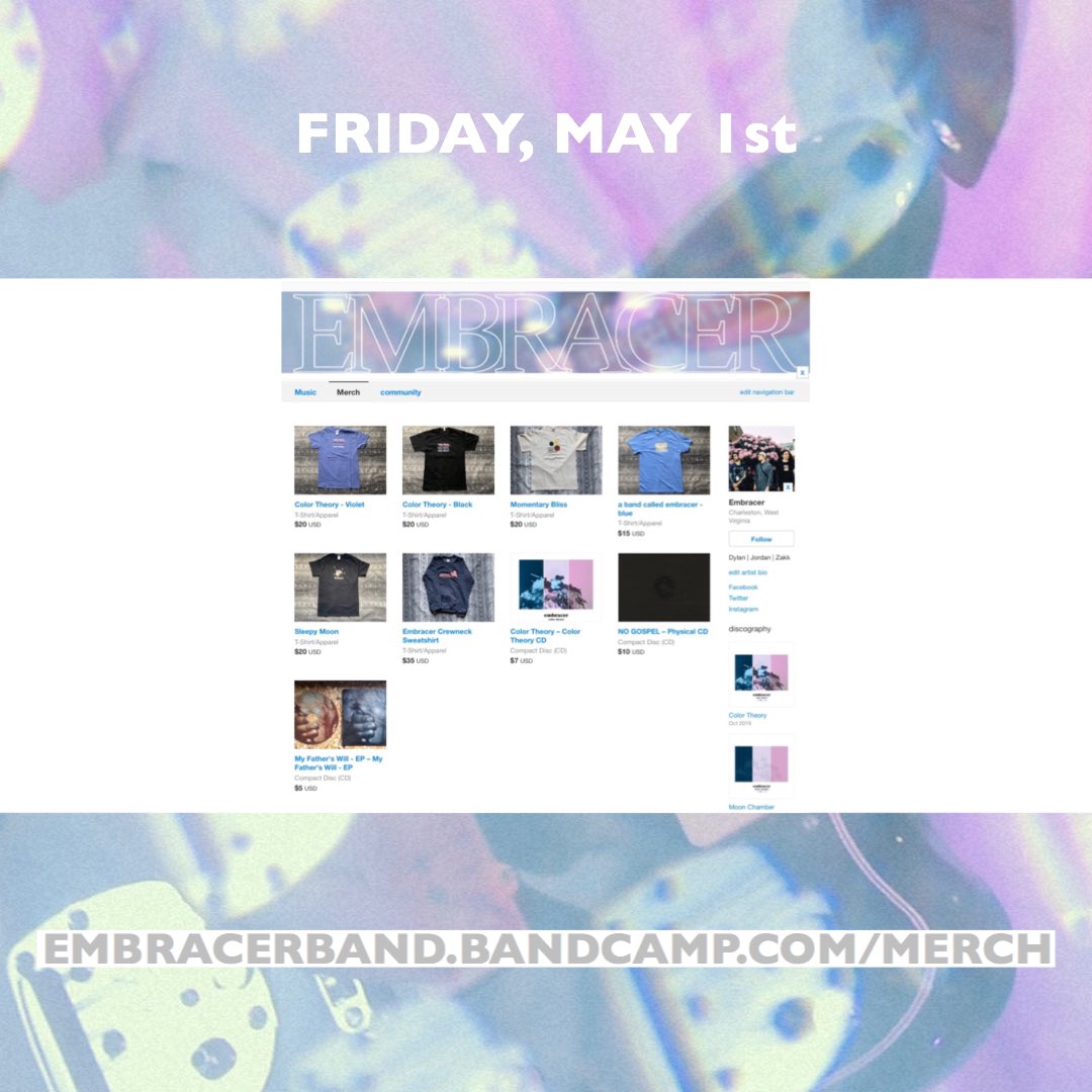 This Friday Bandcamp is doing something really awesome and waiving their revenue share so if you were ever wanting to pick up some merch Friday would be prime time! 🔥🔥🔥 embracerband.bandcamp.com