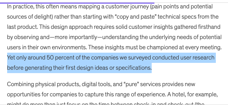 maidelrio's tweet photo. @LosResearchers Será interesante ver el resultado. McKinsey en su reporte "The business value of design" del año pasado mencionó que menos del 50% de las empresas que diseñan hacer user research como parte de su proceso inicial de diseño. Aquí la fuente. https://t.co/I1OenyR4CW https://t.co/Xdopc791xD