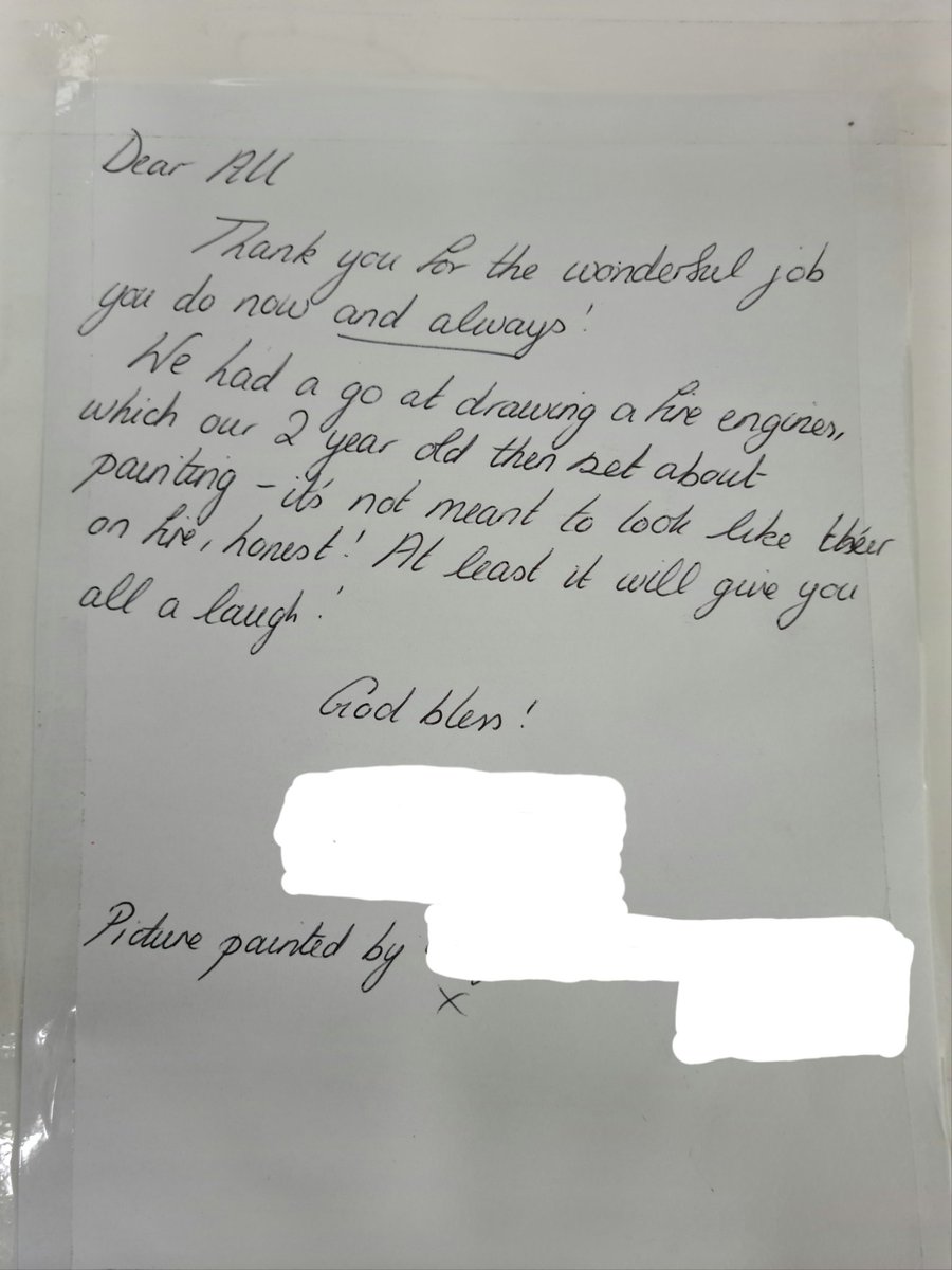 ChichesterFire's tweet photo. We received this lovely note today from a family who sent in a painting to thank all keyworkers. We are very proud to display it along side all the other great pictures in our appliance bay. Small gestures like this are really appreciated! 💙 #StayHomeSaveLives #SupportTheNHS https://t.co/qPFfASBGzh