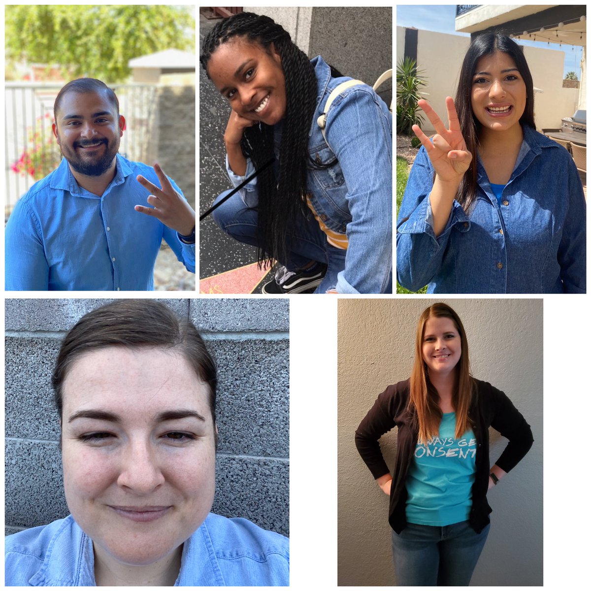 We wear denim to show support for the victims of sexual and relationship violence. We nominate <a href="/DevilsAdvos/">Devils' Advocates</a> to make their collage. #SAAM2020 #ASUVirtualDenimDay2020