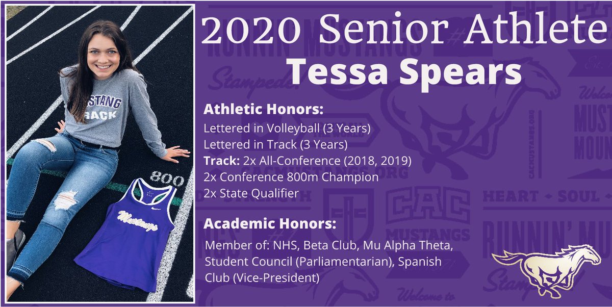 CACAthletics's tweet photo. SENIOR ATHLETE RECOGNITION: Today we honor our 2020 Track Seniors for their hard work and achievements! #GoMustangs https://t.co/AbOgbOKgpN