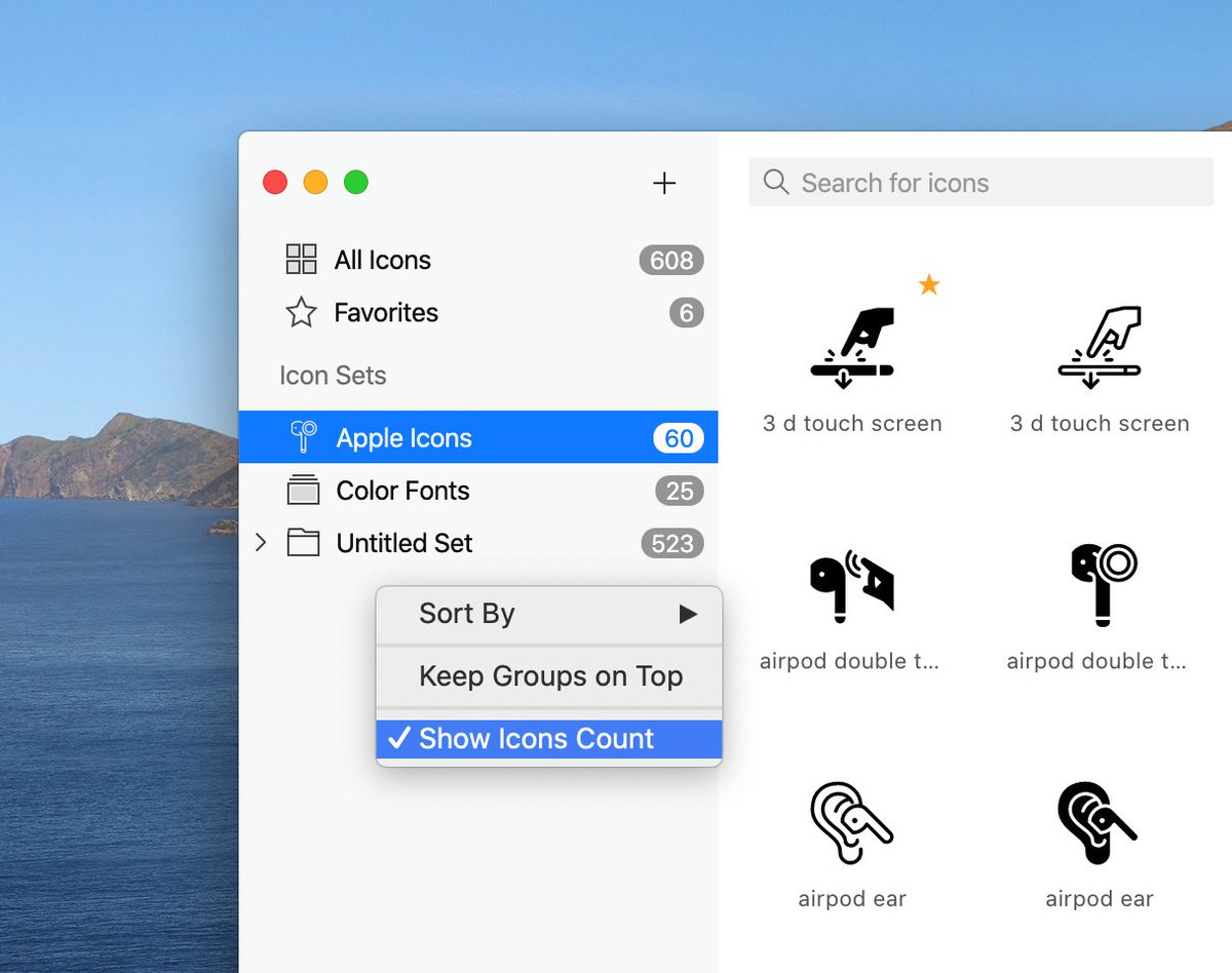 iconsetapp's tweet photo. Now you can toggle icons count in sidebar in our icon organizer Iconset 1.3.11. Full updates here https://t.co/IE4xUIxtMi https://t.co/BldyxJffWO