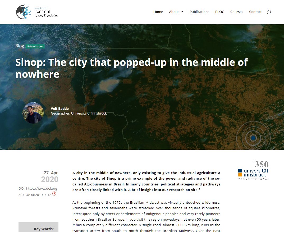 SpacesSocieties's tweet photo. a new post on the #TransientSpacesBlog is online! It is on pioneer settlements and #urbanization in #Brazil ๐ง๐ท
"Sinop: The city that popped-up in the middle of nowhere" by Veit Badde form @uniinnsbruck check it our here ๐https://t.co/RvvQK7wN7S https://t.co/n9AKCuBnfF