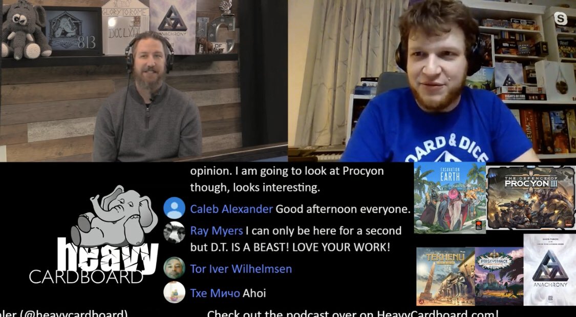 HeavyCardboard's tweet photo. Live Now Interviewing David Turczi, designer of Anachrony, known for his solo modes & current #Kickstarter campaigns #ExcavationEarth, #RushMD & #Procyon.
Tune in to ask your questions & hear more about his design process & what led him to this career.
https://t.co/wbuaUroOEH https://t.co/91JohJXYJY