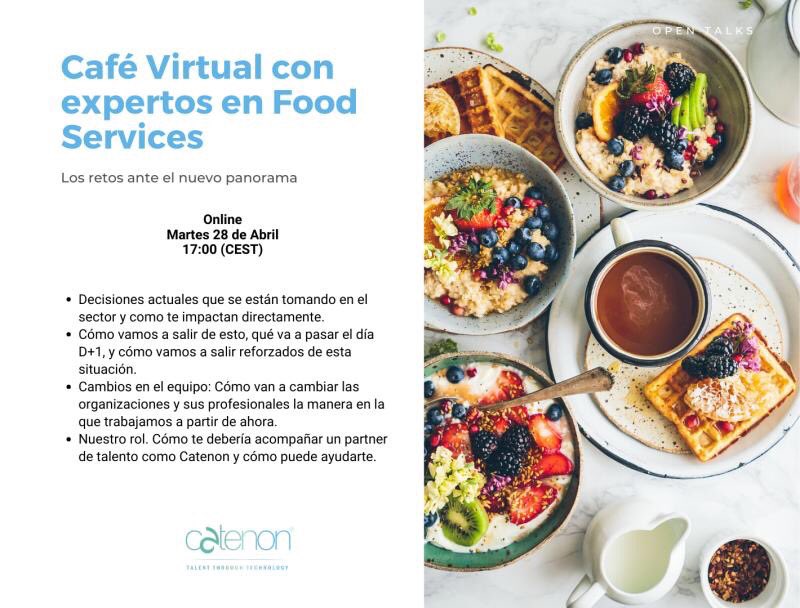 Laura Urue, FMCG Executive Director de #Catenon, organizará mañana 28/04 un Café Virtual con expertos en #FoodService.

Hablaremos con expertos del sector sobre la situación actual, los retos a los que se enfrenta y medidas para #CuandoTodoPase #Catenonbarcelona #COVID19