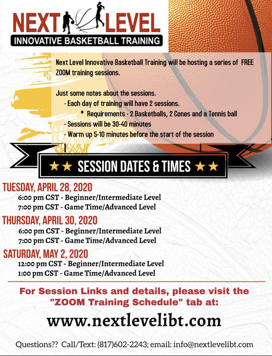 Here is this week’s FREE ZOOM Basketball Training Schedule.