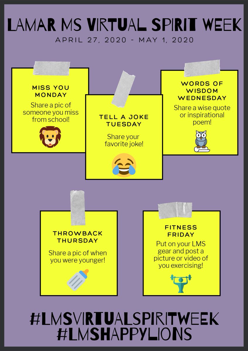 CoachBRich's tweet photo. It's that time again #lmsvirtualspiritweek. Today is Miss You Monday and I'm missing my @Lamar_MS Lion Cubs and my Peeps! 🦁 Tried to tag everyone, apparently theres a limit. 🤷🏾‍♀️Love you all! #happylmslions #iisdlamar #LamarLearnsAtHome https://t.co/vsMOLO7rFc