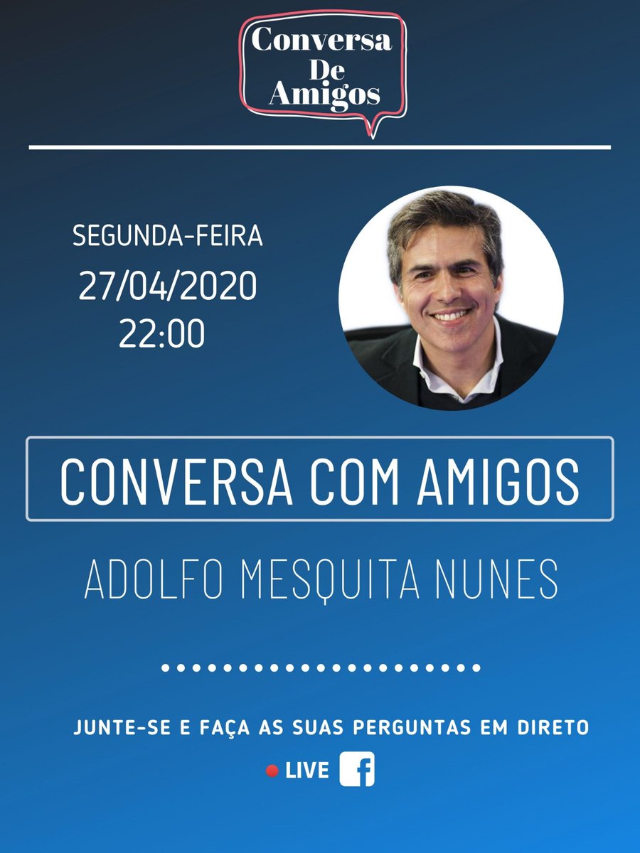 AmigosConversa's tweet photo. É hoje às 22 horas! Vamos estar à conversa com Adolfo Mesquita Nunes. Apareçam!
https://t.co/cleEE1X5D0 https://t.co/nxJqcXvJG2