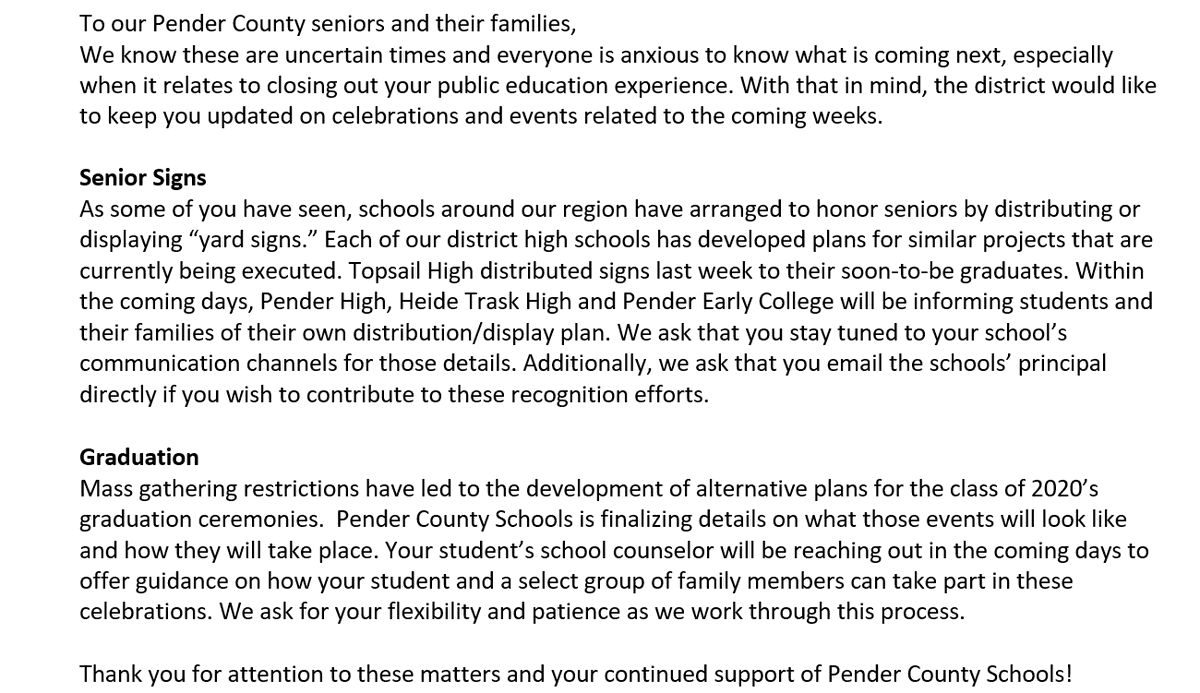 This is an update for our seniors and their families. More detailed information will be coming out in the coming days. We ask for patience as we finalize plans to celebrate your accomplishments. Thank you! 🎓