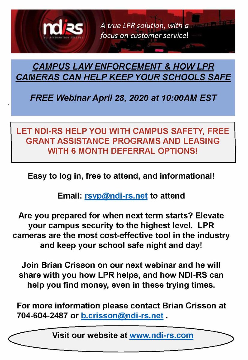 ndirsmedia's tweet photo. Campus LEO and License Plate Reader Webinar tomorrow morning https://t.co/3oIWLueVCi https://t.co/er7LKLvNix