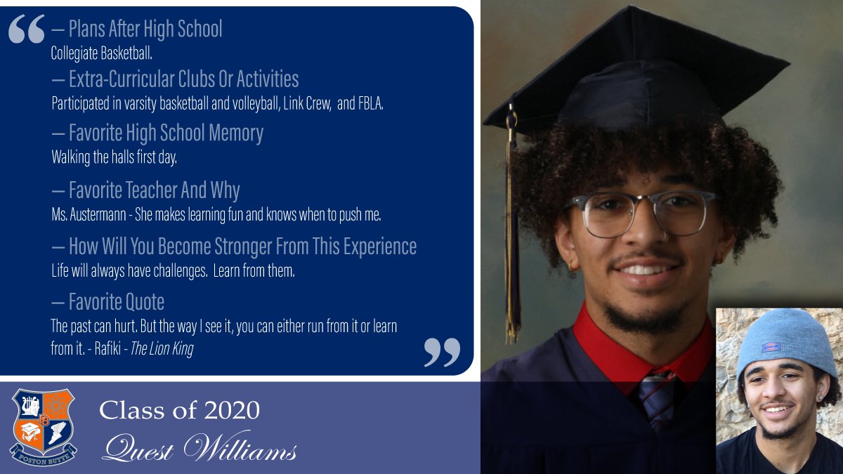 Poston Butte High School - Florence Unified (@pbhighschool) on Twitter photo We’d like to introduce you to Class of 2020 student Quest Williams <a href="/pbhs2020/">SENIORSSSSS</a> <a href="/PBHS_Yearbook_/">PBHS Yearbook 2021-2022</a> <a href="/Florenceusd/">Florence Unified</a> <a href="/PBHSBloodDrive/">PBHS Blood Drive</a> <a href="/PBHSLinkCrew/">PBHS Link Crew</a> <a href="/PBHStuco_/">PBHS Stuco</a> #BroncoStrong #OnceABroncoAlwaysABronco #ClassOf2020 #FUSDAchieves We’d like to introduce you to Class of 2020 student Quest Williams <a href="/pbhs2020/">SENIORSSSSS</a> <a href="/PBHS_Yearbook_/">PBHS Yearbook 2021-2022</a> <a href="/Florenceusd/">Florence Unified</a> <a href="/PBHSBloodDrive/">PBHS Blood Drive</a> <a href="/PBHSLinkCrew/">PBHS Link Crew</a> <a href="/PBHStuco_/">PBHS Stuco</a> #BroncoStrong #OnceABroncoAlwaysABronco #ClassOf2020 #FUSDAchieves