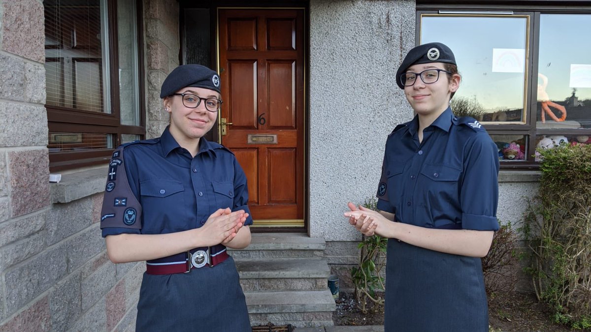 On Thursday night, Sgt and Cpl Weideman donned their uniforms and joined the UK to acknowledge our hard working NHS staff and carers. #clapforcarers
@OC_NEScotWg 
@arc_sni 
<a href="/ComdtAC/">Commandant RAF Air Cadets</a>