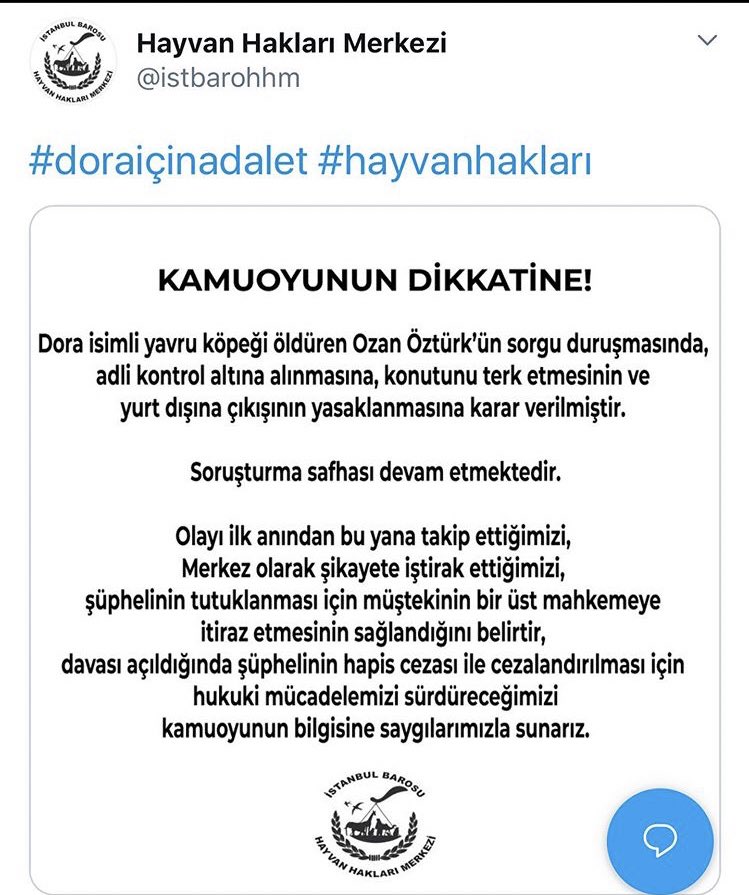 #Doraicinadalet <a href="/istbarohhm/">Hayvan Hakları Merkezi</a>