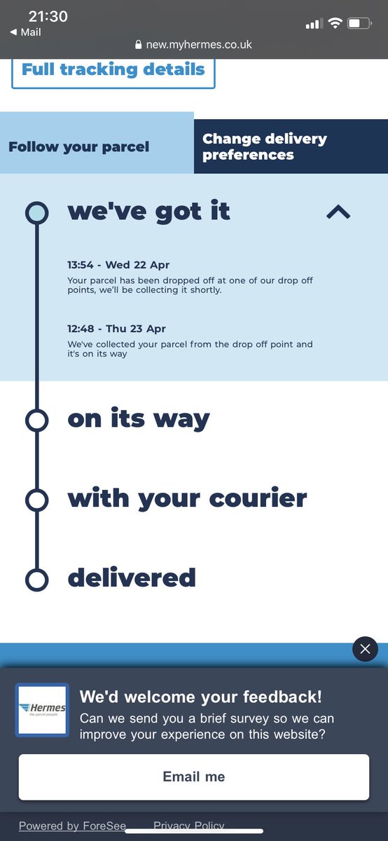 jhd86's tweet photo. @Parcel2Go @Hermesparcels latest delivery date was meant to be today even with current delays but it doesn’t seem to be with a courier yet? What’s going on? Already missed my mums 60th birthday but would be nice if she could receive it sometime soon!! https://t.co/1ULwAtvVt6