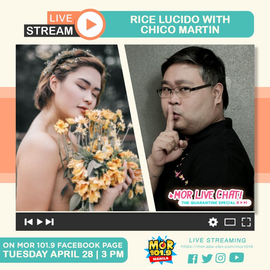 MORentPH's tweet photo. Sigurado na ang good vibes kapag si @mor1019chico ang kasama! Si Rice Lucido rin ang makaka-kwentuhan ni Chico mamayang alas tres para sa ating MOR Live Chat! ๐ https://t.co/PFG21Z7lS3