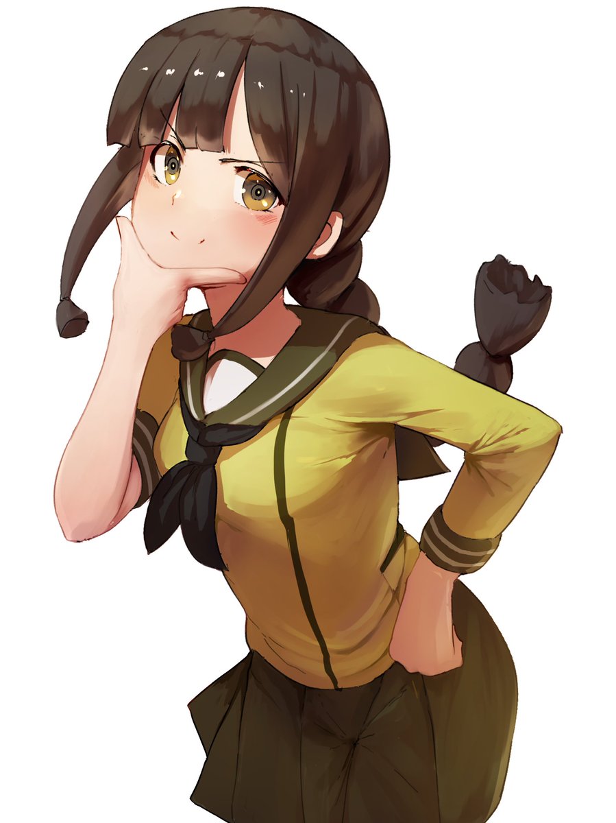 kitakami (kancolle) 1girl solo braid school uniform skirt serafuku long hair  illustration images