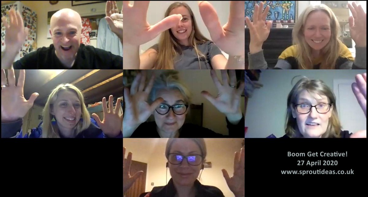 Dave Bourn and 6 fab improvisers from the "Boom! Get Creative" online workshop from @Tara_Arts #SupportYourTheatre #JazzHands <a href="/DaveBourn/">Dave Bourn</a>