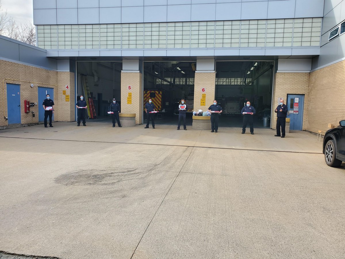 AlexandrasPizz2's tweet photo. Clearwater Seafoods organized a gift of Alexandra's Pizza to Station 12 on Highfield Park Dr. They included handmade hearts written by various little ones - and gave us one too for our founder, Dimitri's fly over. We are so touched. #NSstrong #Clearwater https://t.co/3gKWqOlioN