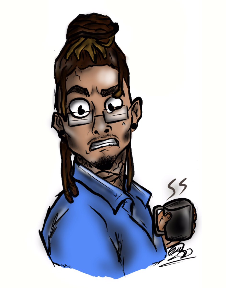 Chiefarcereggae's tweet photo. Today’s project was a #DigitalDrawing Of myself. Saw a cool sketch online and it inspired me to turn it into this!
I name it “Where’s my damn coffee?!” 😂

#MondayMotivation #art #artists #artistsontwitter #digitalart #DerickArceofficial https://t.co/h5jF1GzlRC
